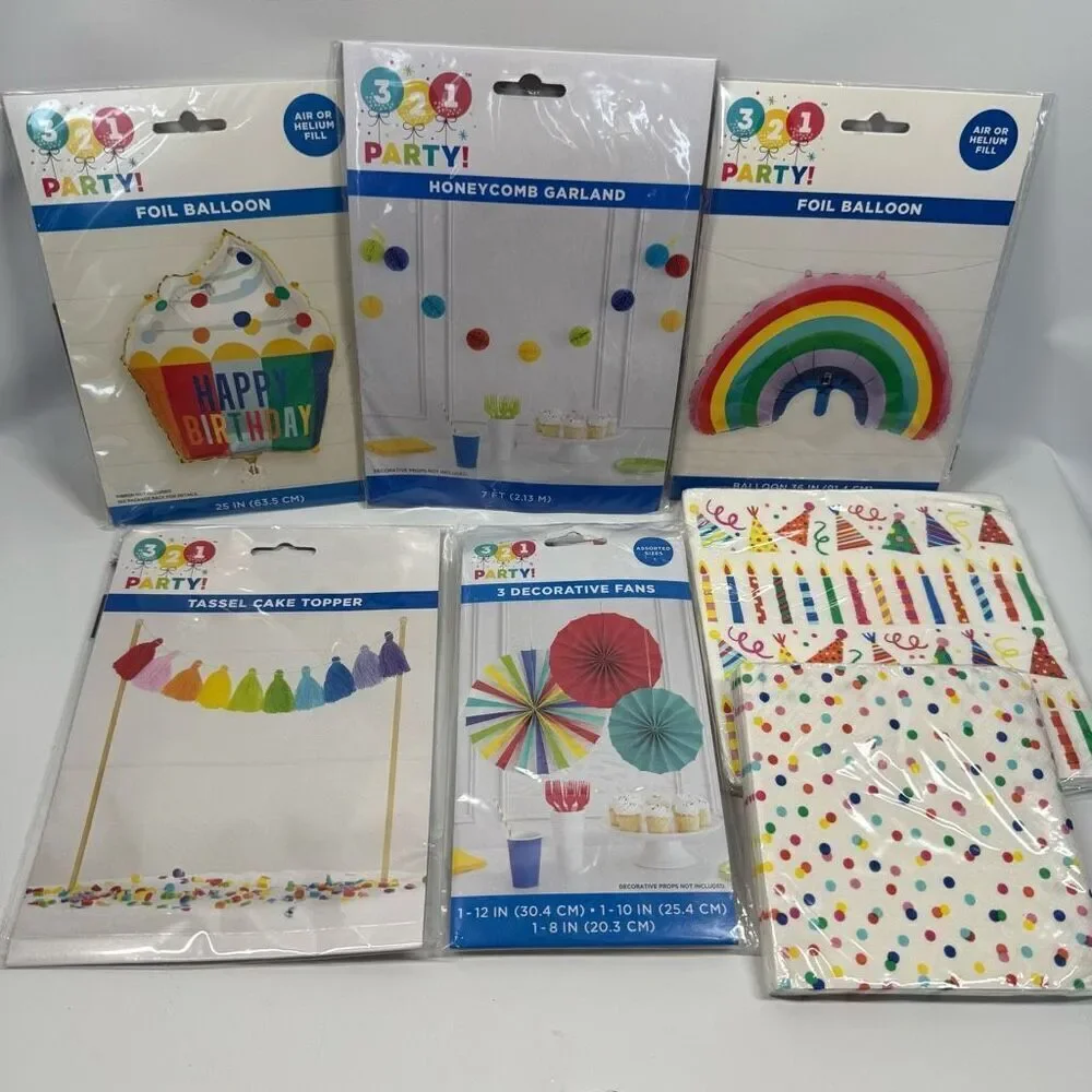 D29 Party Decorations- 7 piece Rainbow party decor - balloons, napkins, garlan